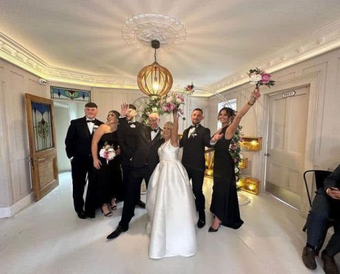 Happy guests celebrating at Llwyn Country House wedding venue in Wales